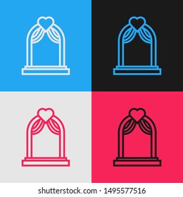 Color line Wedding arch icon isolated on color background. Wedding decoration. Vintage style drawing. Vector Illustration Color line Wedding arch icon isolated on color background. Wedding decoration. Vintage style drawing. Vector Illustration