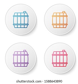 Color line Wooden barrel icon isolated on white background. Alcohol barrel, drink container, wooden keg for beer, whiskey, wine. Set icons in circle buttons. Vector Illustration