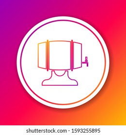Color line Wooden barrel on rack with stopcock icon isolated on color background. Circle white button. Vector Illustration