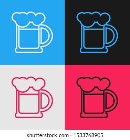 Color line Wooden beer mug icon isolated on color background. Vintage style drawing. Vector Illustration