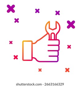 Línea de color Icono de llave inglesa aislado sobre fondo blanco. Formas dinámicas aleatorias de degradado. Vector