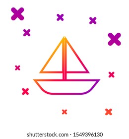 Color line Yacht sailboat or sailing ship icon isolated on white background. Sail boat marine cruise travel. Gradient random dynamic shapes. Vector Illustration