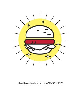 Color linear icon. Stylized burger. One image of series Restaurant icons. Vector illustration. Can be used for applications and websites