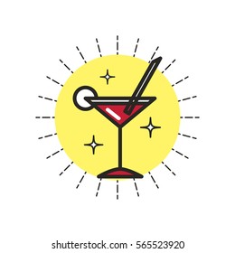 Color linear icon. Stylized cocktail. One image of series Restaurant icons. Vector illustration. Can be used for applications and websites