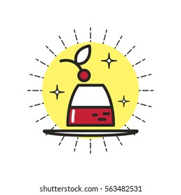 Color linear icon. Stylized dessert panna cotta. One image of series Restaurant icons. Vector illustration. Can be used for applications and websites