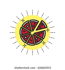 Color linear icon. Stylized pizza. One image of series Restaurant icons. Vector illustration. Can be used for applications and websites