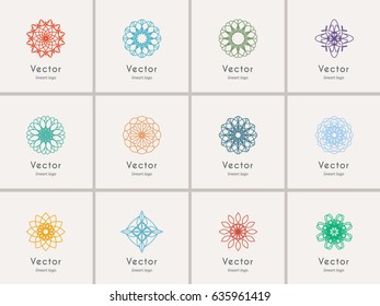Color linear logo templates set. Vector arabic geometric symbols