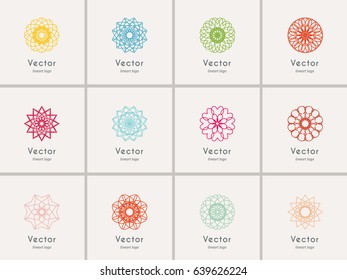 Color linear logo templates set. Vector arabic geometric symbols