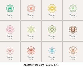 Color linear logo templates set. Vector arabic geometric symbols