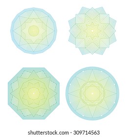 Color lineart geometric ornamental objects set. Vector geometric symbols