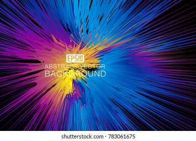 Color lines make up the abstract vector background of luminous radial
