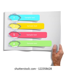 color lines with text inside on white book. Vector design