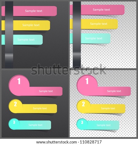Color lines with text inside on textured background, and colorful surface with options in circles and lines. Collection vector design