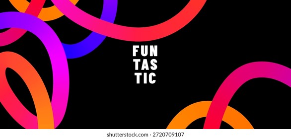 Color lines vector banner background. Abstract design with colorful liquid gradient lines and motivational fun typography on black backdrop. Modern art pattern, energy, vibrant party and inspiration.