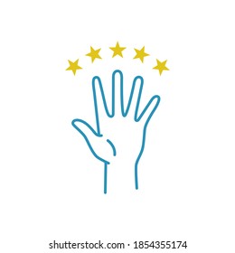 Color lines vector of hand and five stars. Success concept. Rating.