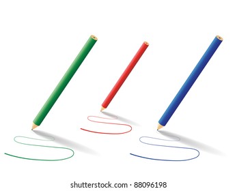 Color lines with vector pencils on isolated white background