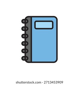 Icono de cuaderno de estilo de línea de color que representa notas, estudio, planificación, escritura y tareas de oficina. Ideal para la educación, Conjuntos de papelería, App de productividad, planificadores, Sitios web y diseños de infografías.