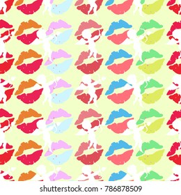Color lips seamless pattern background. Vector illustration for holiday design. Abstract romantic photo frame. Stylish decorative bright label set. Fashion valentine day ornament. Style backdrop.
