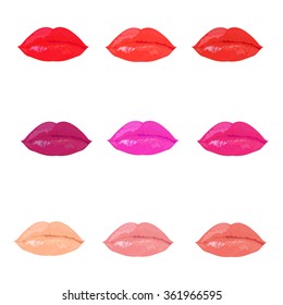 Color lips set on white background