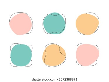 Color liquid abstract blob shapes, pastel irregular organic random forms, fluid silhouette, simple vector smooth ink stain. Highlight for social media stories