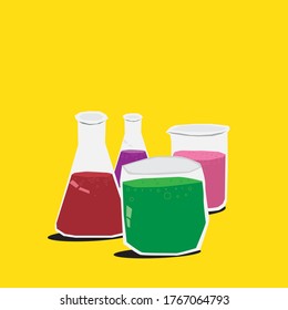 Color liquid in beakers retro science