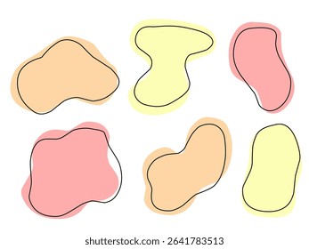 Color liquid blob shapes, Colorful pastel vector organic random forms, fluid silhouette, simple smooth ink stain. Highlight for social media stories