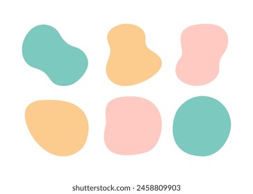 Color liquid blob shapes, pastel vector organic random forms, fluid silhouette, simple smooth ink stain. Highlight for social media stories