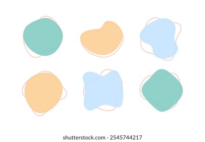 Color liquid blob shapes, pastel vector organic random forms, fluid silhouette, simple smooth ink stain. Highlight for social media stories. Stylish design elements