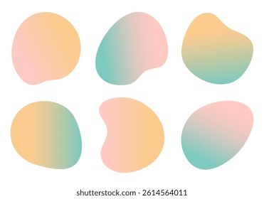 Color liquid blob shapes, pastel gradient vector organic random forms, abstract fluid silhouette, simple smooth ink stain. Highlight for social media stories. Best for branding, social media