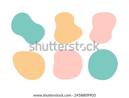 Color liquid blob shapes, pastel vector organic random forms, fluid silhouette, simple smooth ink stain. Highlight for social media stories