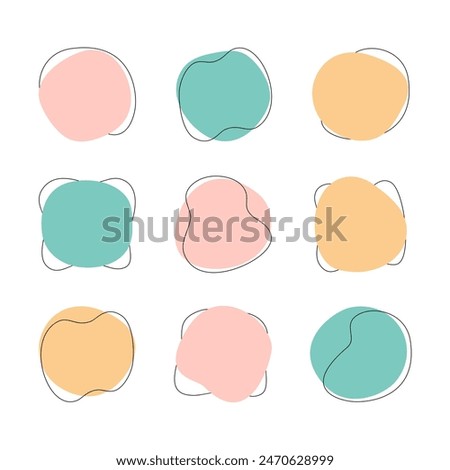 Color liquid blob shapes, pastel vector organic random forms, fluid silhouette, simple smooth ink stain. Highlight for social media stories