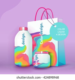 Color liquid design. Packages Mock-up Pack for your company. Branding Mock-Ups. Turquoise