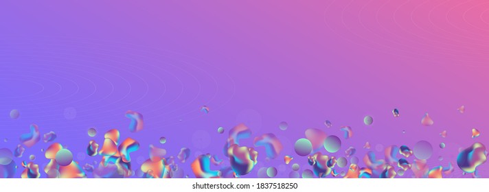 Color Liquid Geometric Vector Panoramic Blue Background. Splash Bubbles Design. Neon Creative Blob Illustration. Light Trendy Cover.