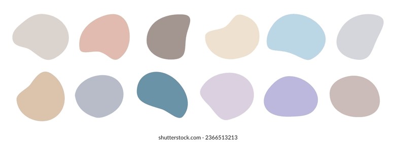 Color liquid irregular amoeba blob shapes vector collection isolated on white background. Pastel colors fluid bobble blotch forms set, deform drops graphic elements.