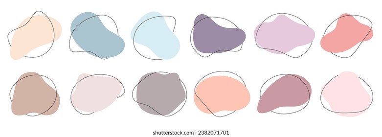 Color liquid irregular amoeba blob shapes vector collection isolated on white background. Pastel colors fluid bobble blotch forms set, deform drops graphic elements.