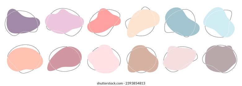 Color liquid irregular amoeba blob shapes vector collection isolated on white background. Pastel colors fluid bobble blotch forms set, deform drops graphic elements.