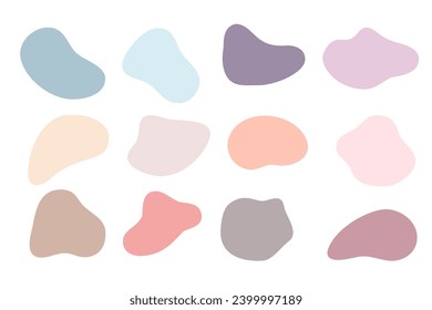 Colores líquidos irregulares formas ameba blob formas vectoriales aisladas en fondo blanco. Colores pasteles conjunto de formas de ensanchamiento del líquido de balanceo, la deforma deja caer los elementos gráficos.