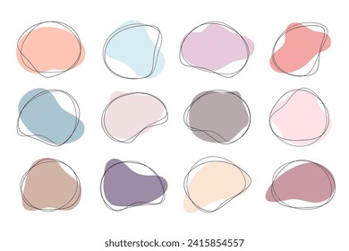 Color liquid irregular amoeba blob shapes vector collection isolated on white background. Pastel colors fluid bobble blotch forms set, deform drops graphic elements.