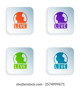 Color Live report icon isolated on white background. Live news, hot news. Set colorful icons in square buttons. Vector