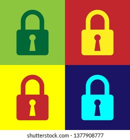 Color Lock icon isolated on color backgrounds. Closed padlock sign. Cyber security concept. Digital data protection. Safety safety. Vector Illustration