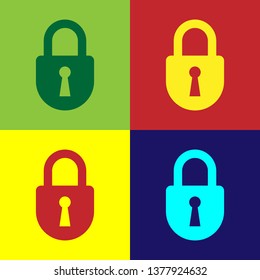 Color Lock icon isolated on color backgrounds. Padlock sign. Security, safety, protection, privacy concept. Vector Illustration