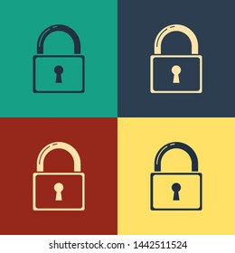 Color Lock icon isolated on color background. Padlock sign. Security, safety, protection, privacy concept. Vintage style drawing. Vector Illustration