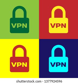 Color Lock VPN icon isolated on color backgrounds. Vector Illustration