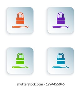 Color Lockpicks or lock picks for lock picking icon isolated on white background. Set colorful icons in square buttons. Vector