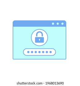 Color login page authentication icon  isolated on white background. Browser window with password to enter in account. Flat line design. Vector illustration.