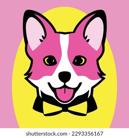 color logo corgi head with bow tie