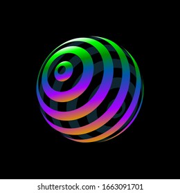 Color logo design, abstract concept of 3D icon. Colorful dimensional globe, earth, world. Modern isolated decorative element.