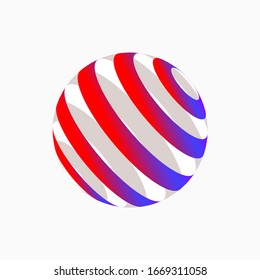 Farblogo-Design, abstraktes Konzept von 3D-Symbol. Farbige, dimensionale Globus, Erde, Welt. Modernes, isoliertes Dekorationselement.