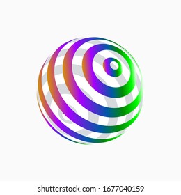 Color logo design, abstract concept of 3D icon. Colorful dimensional globe, earth, world. Modern isolated decorative element.