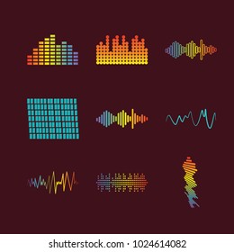 Color logo equalizer. Pulse music player. Audio colorful wave logo. Vector equalizer element. Isolated design symbol.